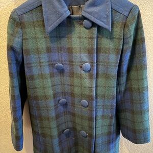 Pendleton Wool Jacket Women’s Medium Blue Green Plaid Double Breasted USA Made